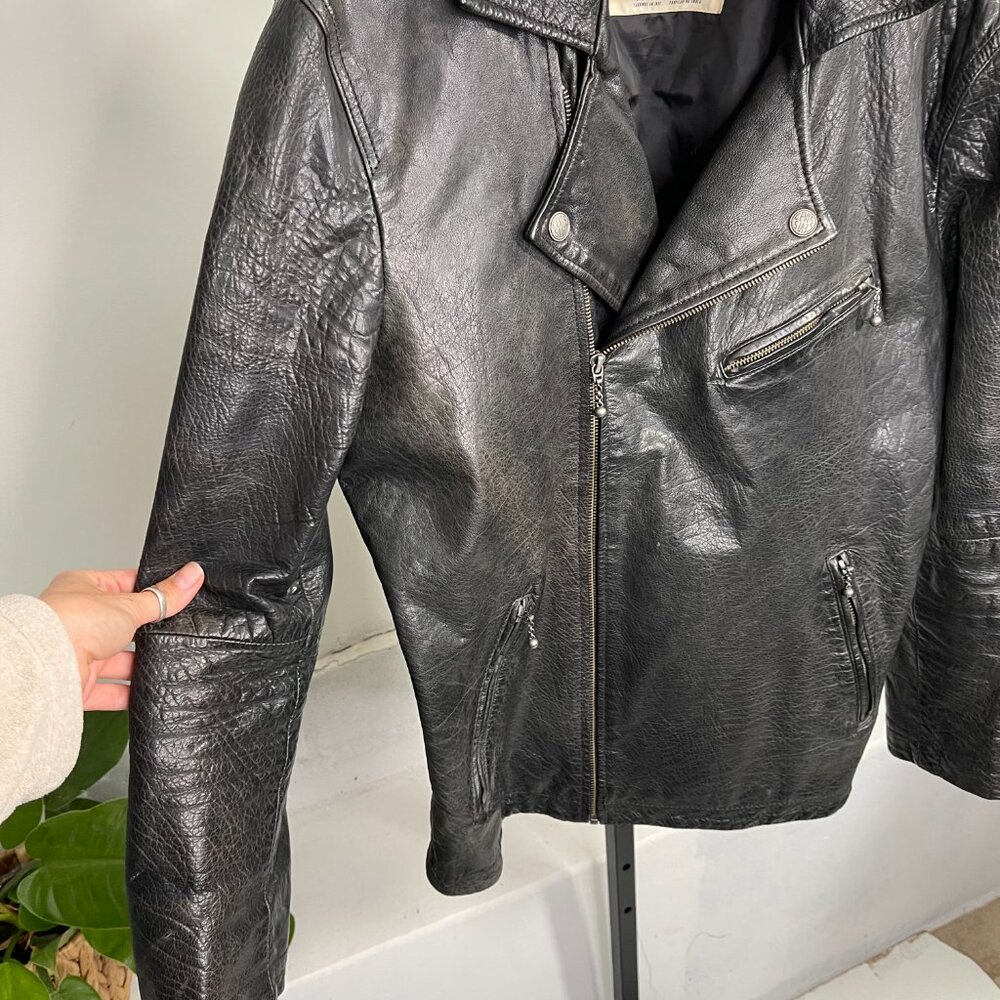 Levi’s Strauss & Co Black Buffalo Leather Vintage Moto Biker Jacket Size L - Picture 3 of 9